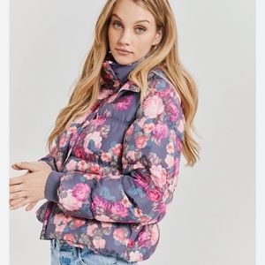 Something Navy Floral Hooded Puffer Jacket